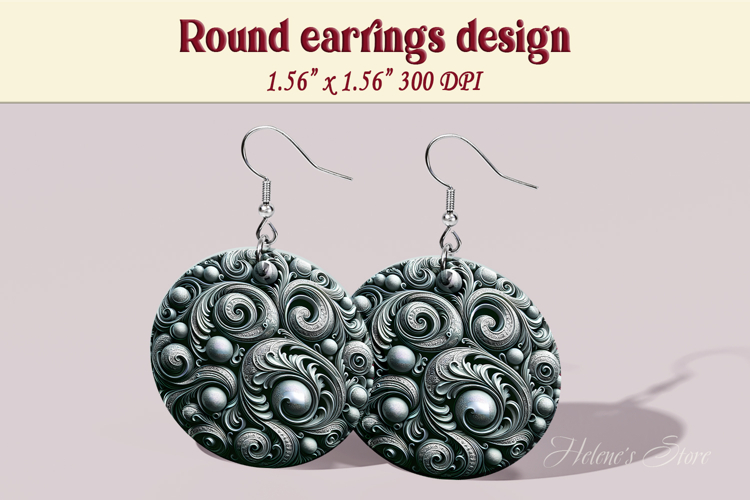 Vintage pattern earrings | Silver Round Earring sublimation