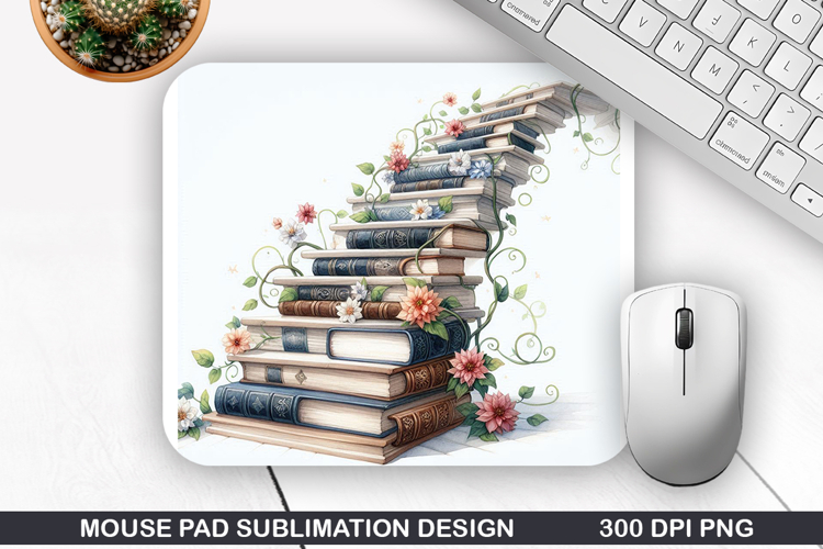 Books Flower Mouse Pad Sublimation, Animals Mouse Pad PNG