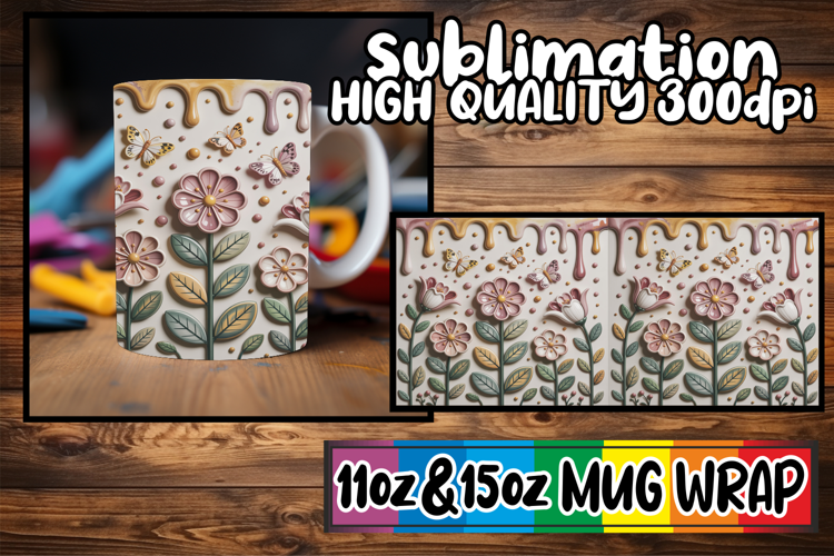 Vibrant hues 11oz 15oz mug wrap, 3D Flowers