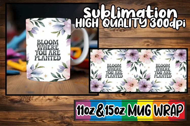 Cheerful memories 11oz 15oz sublimation wrap, Flower Quote