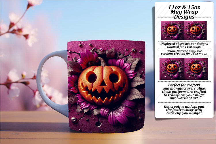 Dynamic 11oz Mug Wrap Png Template , 3D Pumpkin