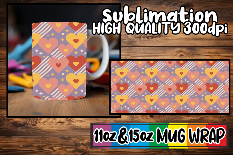 Blissful days 11oz 15oz mug wrap, Valentines Pattern