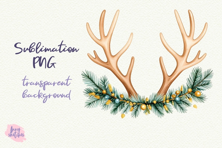 Vintage Christmas Reindeer Antlers Clipart Retro PNG