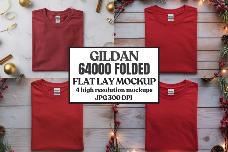 Gildan 64000 Folded Christmas Flat Lay T-shirt