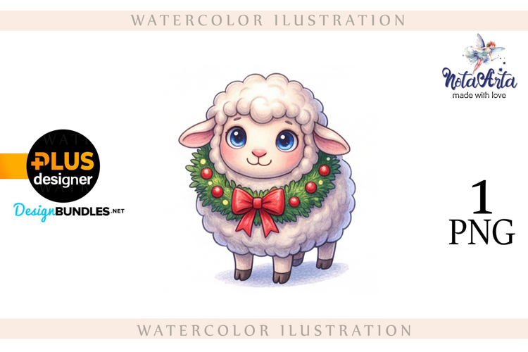 Christmas Sheep in Watercolor Style