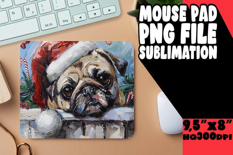 Sublimation Christmas Mouse Pad Peeking Dog Winter Design