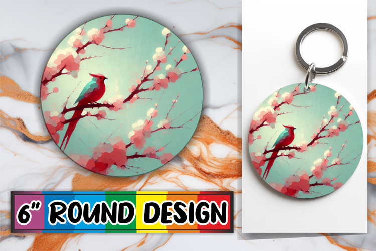 Whimsical Circle Keychain PNG, Birds