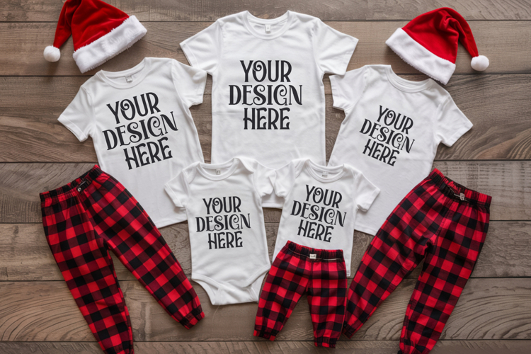 Christmas Family Matching Shirt Mockup | Cozy Boho Flat Lay