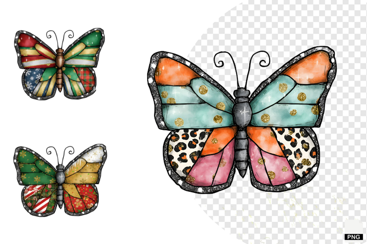 Coquette Christmas Butterfly Clipart