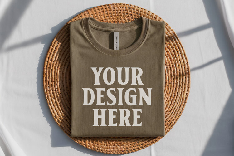 Heather Olive Bella Canvas 3001 Flat Lay T-Shirt Mockup example image 1
