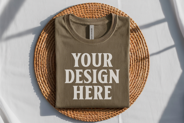 Heather Olive Bella Canvas 3001 Flat Lay T-Shirt Mockup