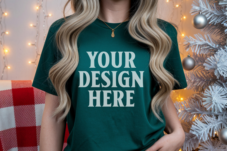 Christmas Bella Canvas 3001 Kelly Green Shirt Mockup ,Trandy