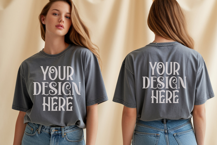 Granite Comfort Colors 1717 Front & back T shirt Mockup