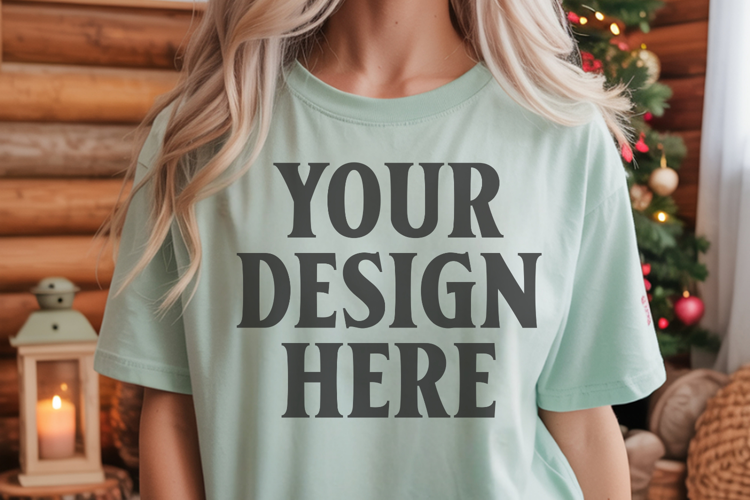 Christmas Comfort Colors 1717 Bay T-Shirt Mockup Real Model