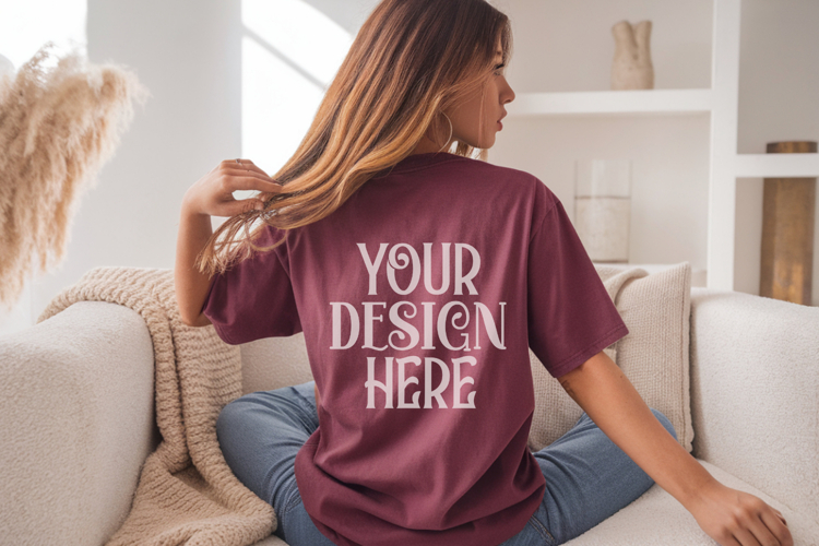 Wine Comfort Colors C1717 Shirt Mockup, CC 1717 T-shirt C