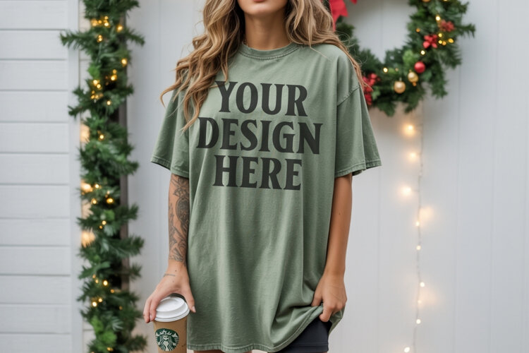 Christmas Comfort Colors 1717 Moss TShirt Mockup, CC 1717 example image 1