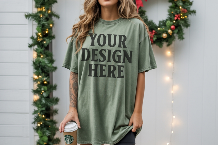 Christmas Comfort Colors 1717 Moss TShirt Mockup, CC 1717