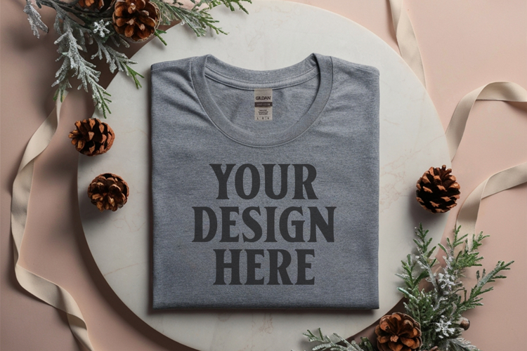 Gildan 5000 Sport Grey Folded Christmas Mockup, G5000 mockup