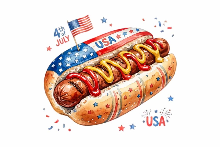 Watercolor patriotic hot dog clipart