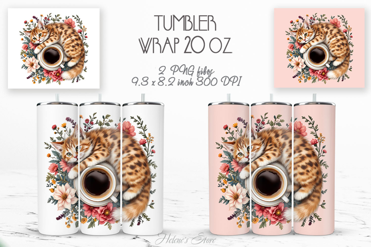 Cute cat and coffee cup straight tumbler 20oz wrap designs