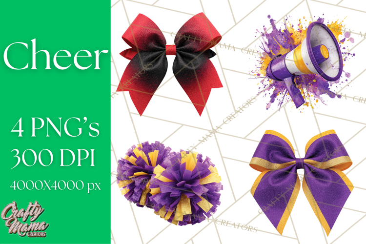 Cheerleader Clipart PNG with Glitter Pom and Color Splash
