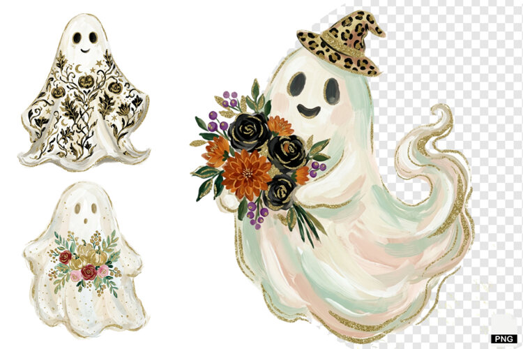 Whimsical Halloween Ghost PNG example image 1