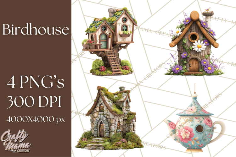 Cottagecore Birdhouse Clipart PNG, Whimsical Fairy Houses