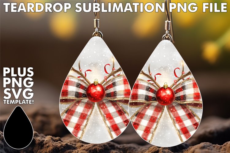 LUMINOUS Teardrop Earrings Gift PNG, Christmas Bow