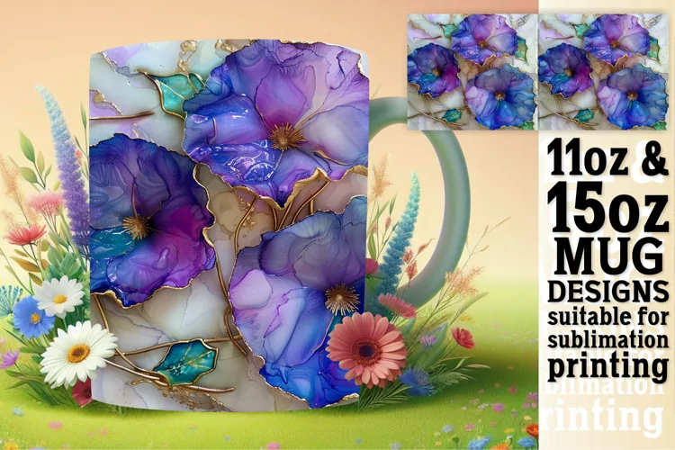 Sparkling Floral Fantasy Mug Wrap: Sublimation - 11oz/15oz