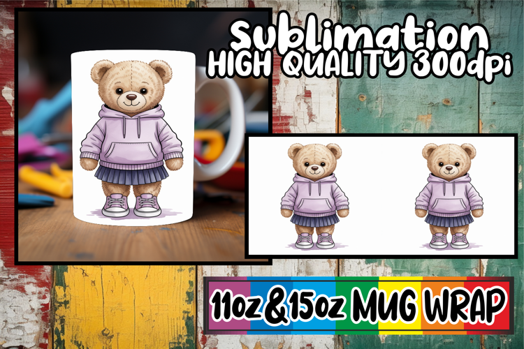 Beautiful sunsets sublimation mug wrap, Teddy Bear