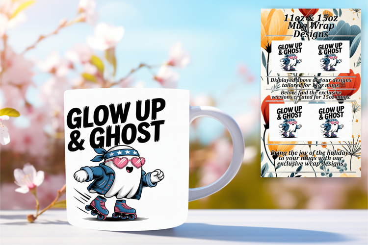 Unique 15oz Mug Wrap Png Design , Funny Ghost