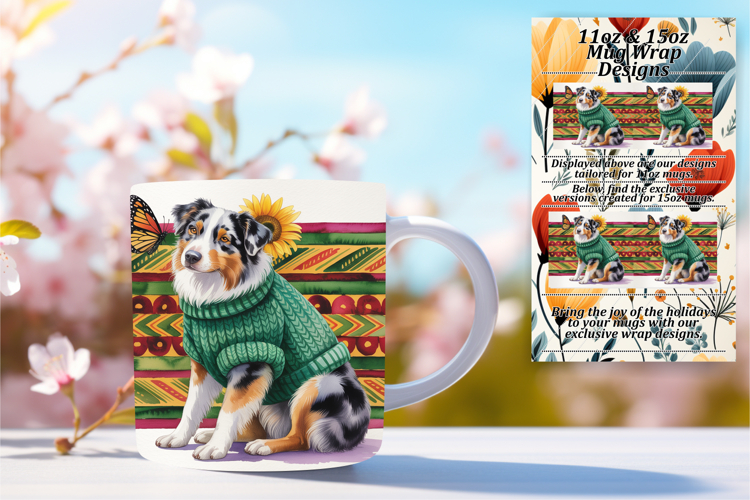 Glamorous 15oz Mug Wrap Png Design , Cute Dog