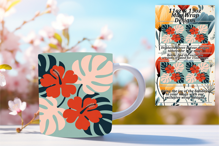 Trendy 11oz Mug Wrap Png Artwork , Flowers