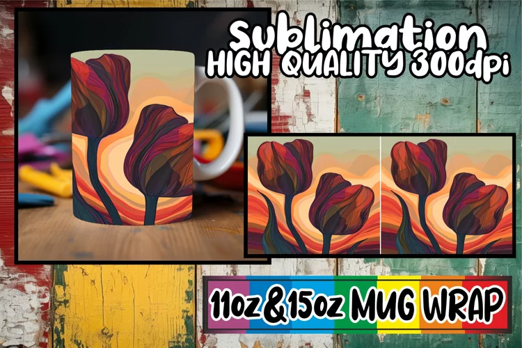 Retro Floral Elegance: Spring Mug Wrap Sublimation