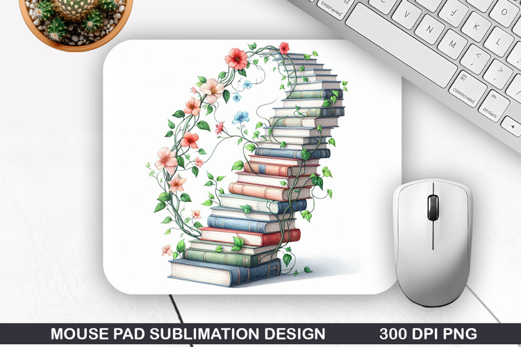 Books Flower Mouse Pad Sublimation, Animals Mouse Pad PNG