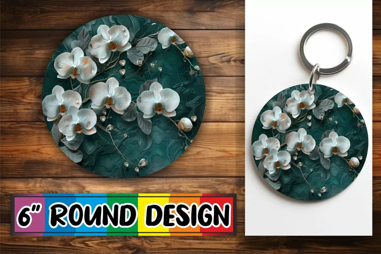 Glittery Petal Paradise Round Design Summer Style Keychain