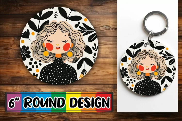 Chic Watercolor Round Design with Female Portrait PNG