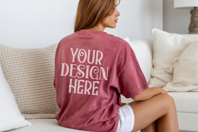 Wine Comfort Colors C1717 Shirt Mockup, CC 1717 T-shirt C