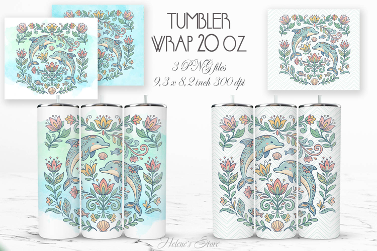 Boho ocean dolphin pastel straight tumbler 20oz wrap designs
