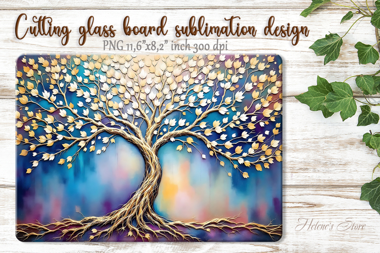 Beautiful Gold Tree glass kitchen cutting board design PNG
