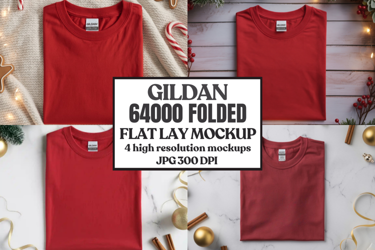 Gildan 64000 Folded Christmas Flat Lay T-shirt