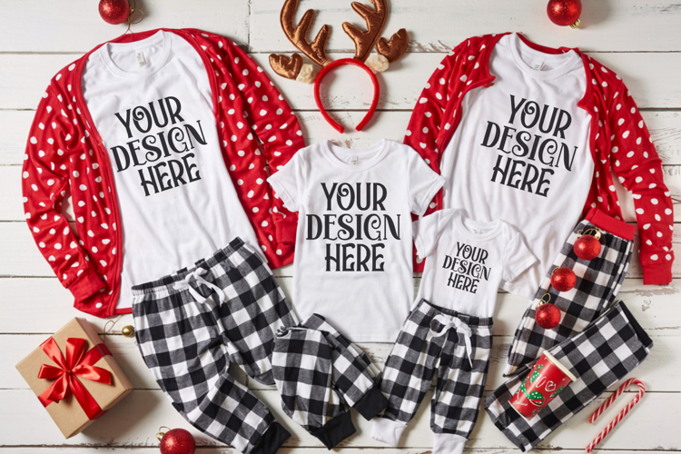 Christmas Family Matching Shirt Mockup | Cozy Boho Flat Lay