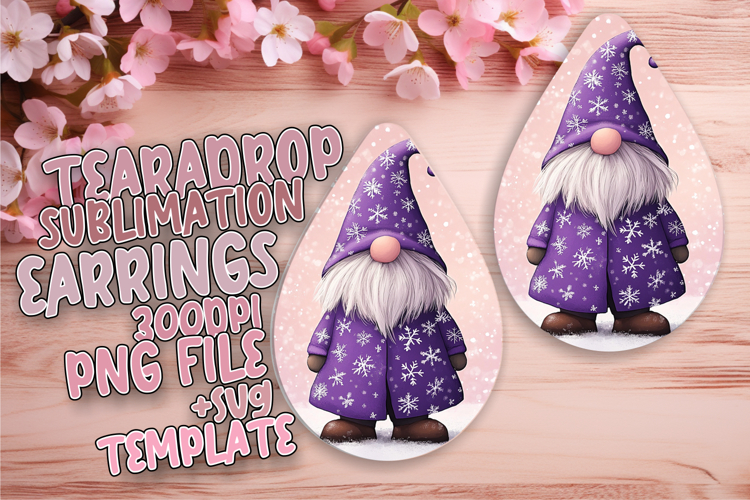 Artistic Teardrop Earrings Template PNG , Gnome