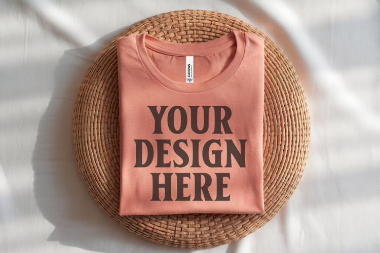 Heather Peach Bella Canvas 3001 Flat Lay T-Shirt Mockup