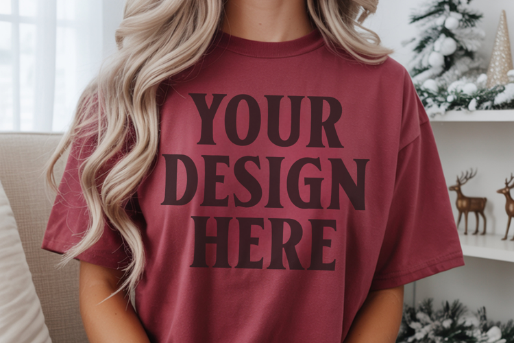 Christmas Comfort Colors 1717 Brick T-Shirt Mockup Real Mode