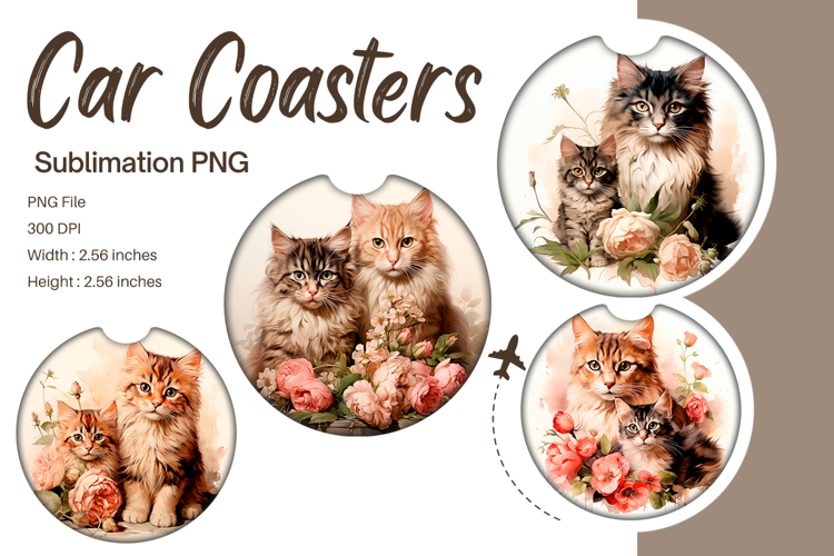 Cat Car Coasters Animal Cute cat Keychain Sublimation_115