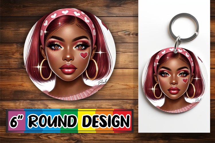 Joyful Circle Keychain Sublimation PNG, Love Girl