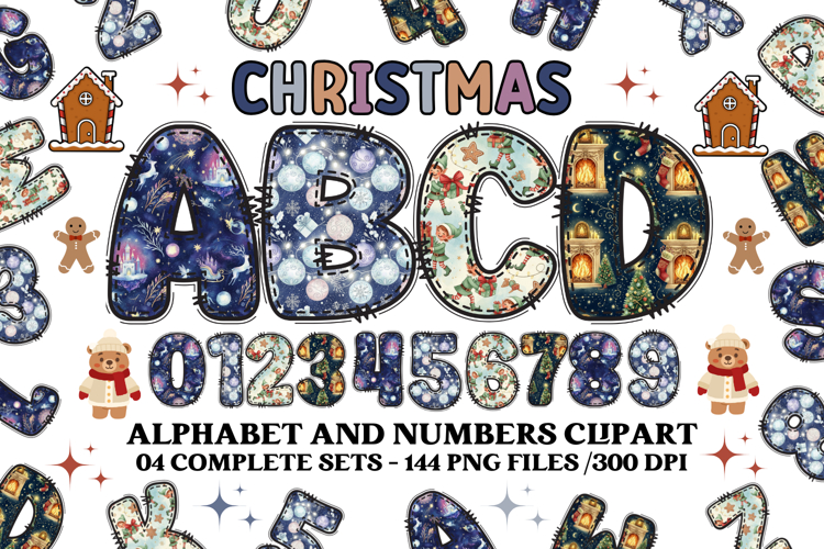 Christmas Alphabet png clipart, christmas doodle letters