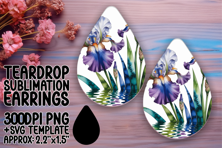 Unique Teardrop Earrings Template for Printing , Flowers
