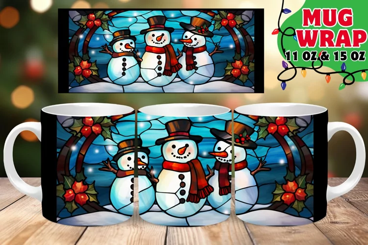 Snowman STAINED GLASS XMAS GLOW 11OZ 15OZ MUG WRAP